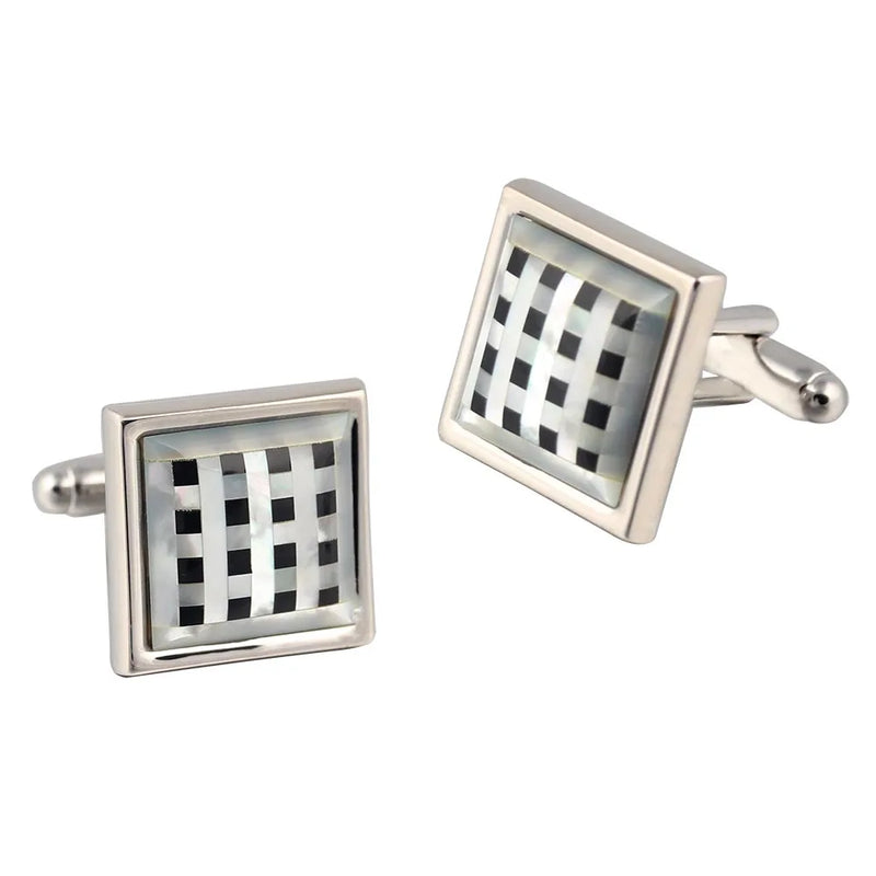 Grid Scallop Splicing Square Silver Plated Cufflinks
