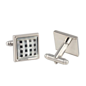 Grid Scallop Splicing Square Silver Plated Cufflinks