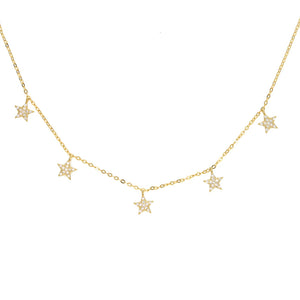 925 Silver CZ Star Choker Necklace 5pc Pendant Layer Jewelry