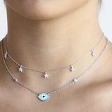 925 Silver CZ Star Choker Necklace 5pc Pendant Layer Jewelry