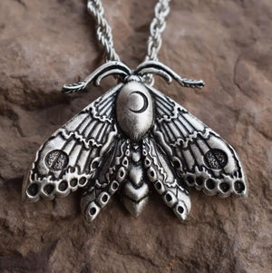 Halloween Dead Head Skull Pendant Moth Necklace Women Metal Chain