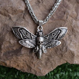 Halloween Dead Head Skull Pendant Moth Necklace Women Metal Chain