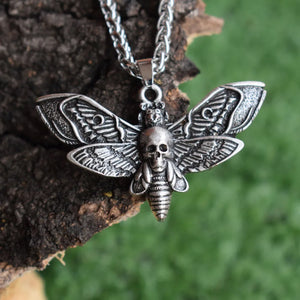 Halloween Dead Head Skull Pendant Moth Necklace Women Metal Chain