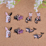50pcs Halloween Alloy Drop Oil Animal Floating Locket Charms DIY Jewelry