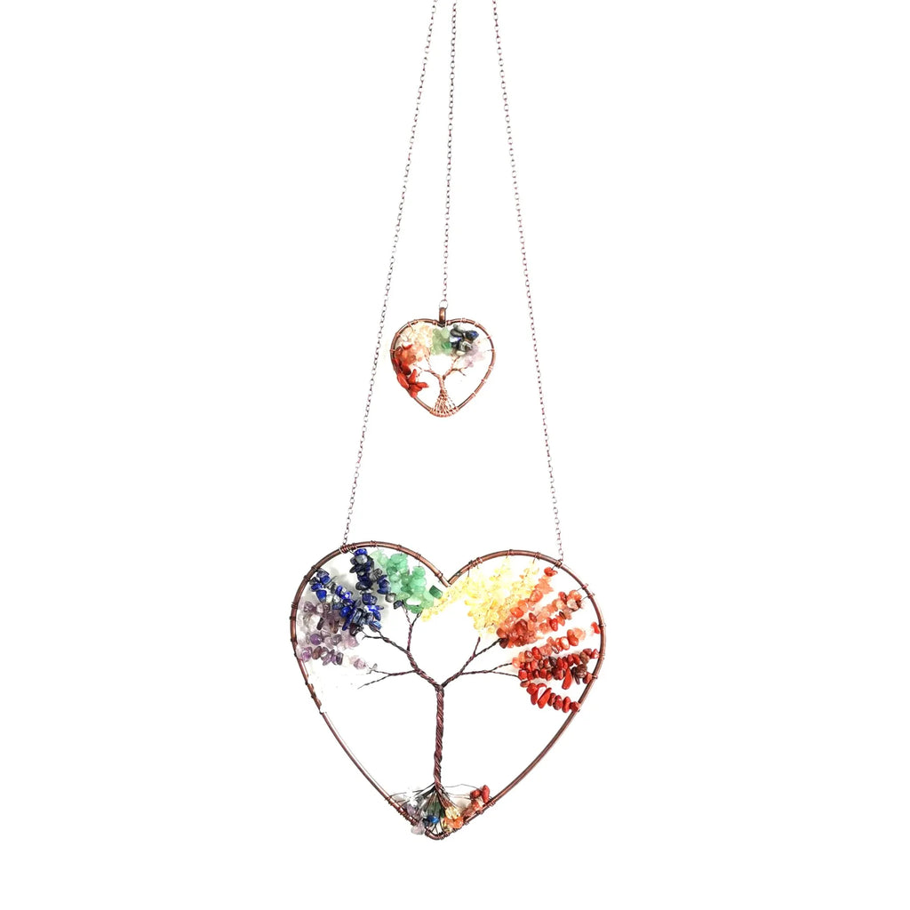 Fortune Tree Heart Pendant Reiki Rock Crystal Vintage Hanging