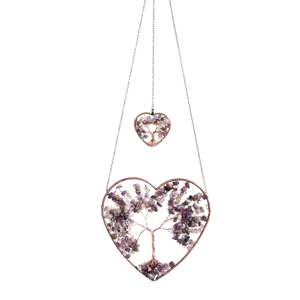 Fortune Tree Heart Pendant Reiki Rock Crystal Vintage Hanging