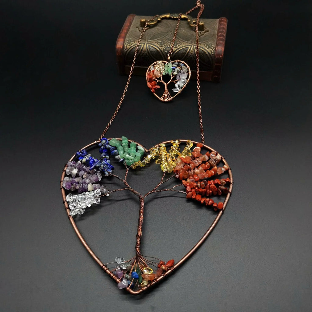 Fortune Tree Heart Pendant Reiki Rock Crystal Vintage Hanging