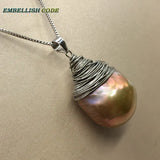 Baroque Pearl Flameball Pendant Necklace 16'' 18'' Box Chain Lady
