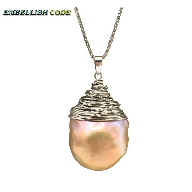 Baroque Pearl Flameball Pendant Necklace 16'' 18'' Box Chain Lady