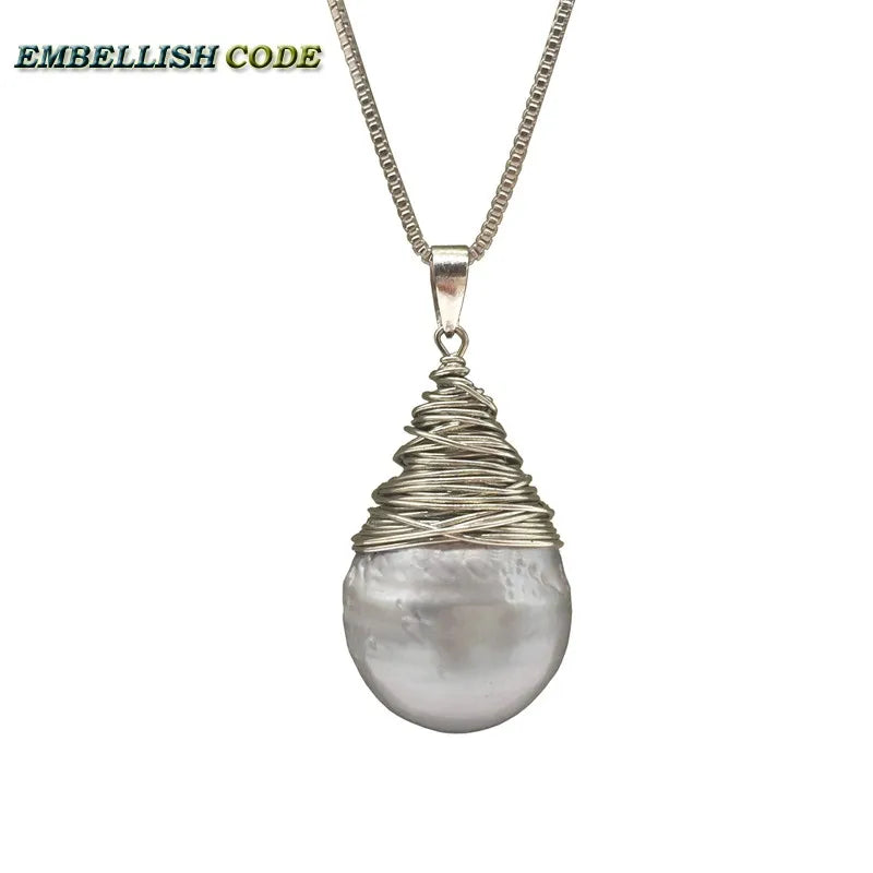 Baroque Pearl Flameball Pendant Necklace 16'' 18'' Box Chain Lady