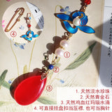 Nature Jade Cloisonne Tea Ceremony Chi-Pao Pendant Hanging Decoration
