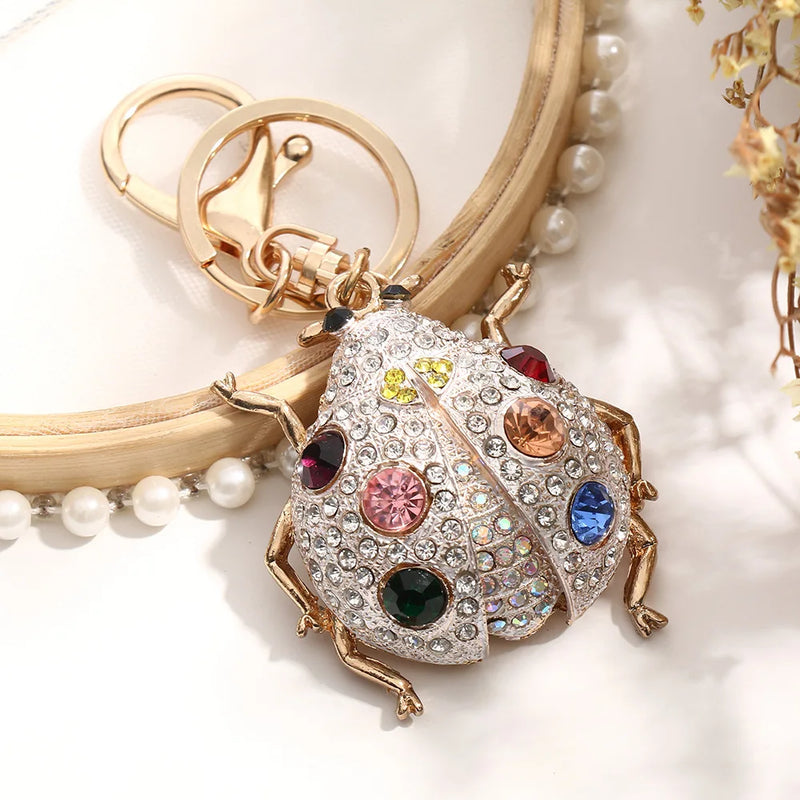 Ladybug Rhinestone Keyrings Key Chains Holder For Car Bag