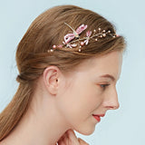 Pink Dragonfly Headpiece Pearls Wedding Headband Boho Bridal Hair Jewelry