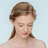 Pink Dragonfly Headpiece Pearls Wedding Headband Boho Bridal Hair Jewelry
