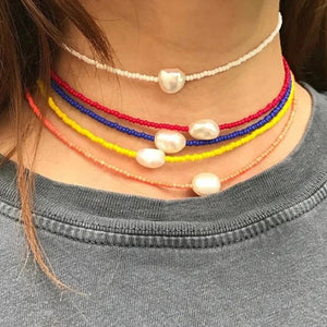 Freshwater Pearl Choker Necklace Boho Beaded Jewelry
