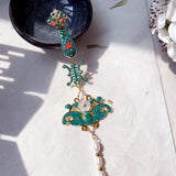 Vintage Cloisonne Good Fortune Tea Ceremony Clothing Fan Chi-Pao Pendant