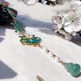 Vintage Cloisonne Good Fortune Tea Ceremony Clothing Fan Chi-Pao Pendant