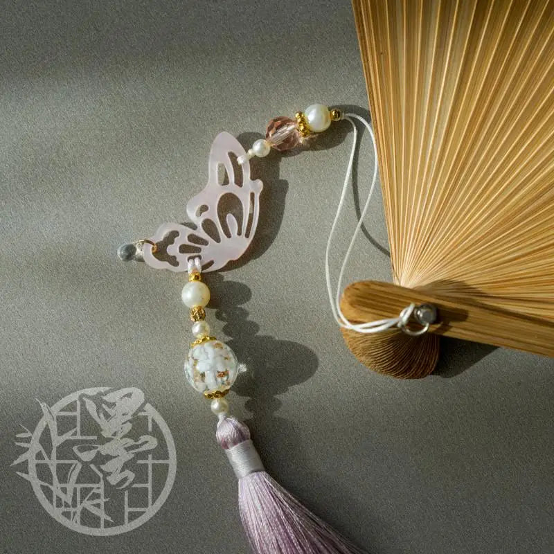 Vintage Pink Butterfly Tassel Pendant for Hanfu Dress