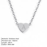 Heart Letter Initial Necklace Women's Pendant Silver Name Necklace