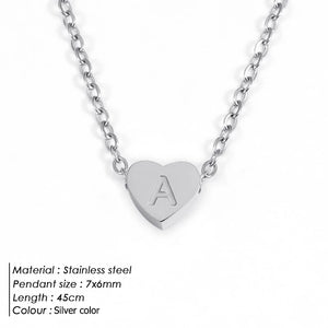 Heart Letter Initial Necklace Women's Pendant Silver Name Necklace