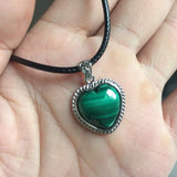 Natural Malachite Stone Heart Pendant Necklace