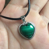 Natural Malachite Stone Heart Pendant Necklace