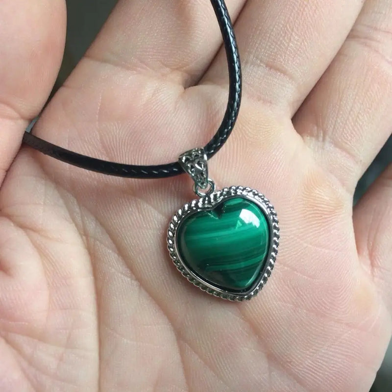 Natural Malachite Stone Heart Pendant Necklace