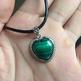Natural Malachite Stone Heart Pendant Necklace