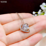 Heart Love Crackling Moissanite Pendant Necklace Silver Fine Jewelry