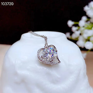 Heart Love Crackling Moissanite Pendant Necklace Silver Fine Jewelry