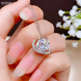 Heart Love Crackling Moissanite Pendant Necklace Silver Fine Jewelry