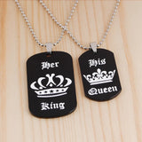 King Queen Laser Engraved Logo Couple Necklace