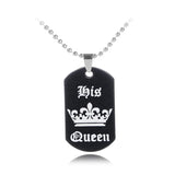 King Queen Laser Engraved Logo Couple Necklace