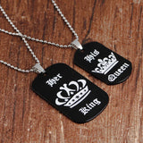 King Queen Laser Engraved Logo Couple Necklace