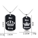 King Queen Laser Engraved Logo Couple Necklace