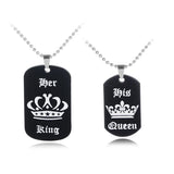King Queen Laser Engraved Logo Couple Necklace