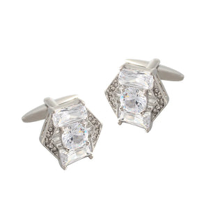Hexagonal Rhinestone Zircon Silver Plated Cufflinks