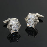 Hexagonal Rhinestone Zircon Silver Plated Cufflinks