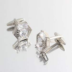 Hexagonal Rhinestone Zircon Silver Plated Cufflinks