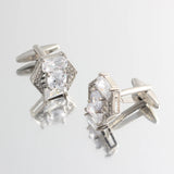 Hexagonal Rhinestone Zircon Silver Plated Cufflinks