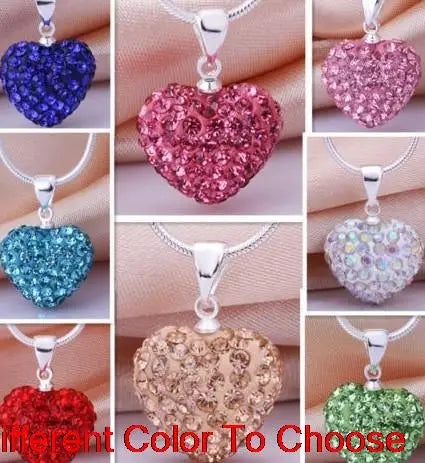 Multicolor Heart Crystal Necklace on Silver Plated Chain