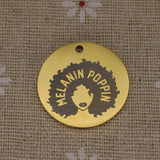 Melanin Poppin Afro Girl Round Disc 25mm Charms
