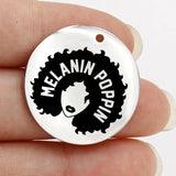 Melanin Poppin Afro Girl Round Disc 25mm Charms