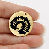 Melanin Poppin Afro Girl Round Disc 25mm Charms