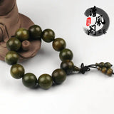 18mm Green Sandalwood Beaded Bracelet for Men Women