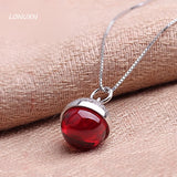 925 Silver Necklace Red Garnet Pendant Bohemia Natural Stone Women Jewelry