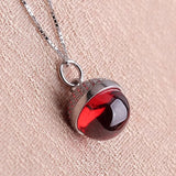 925 Silver Necklace Red Garnet Pendant Bohemia Natural Stone Women Jewelry