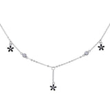 925 Silver Daisy Flower Charm Necklace CZ Paved Enamel Choker