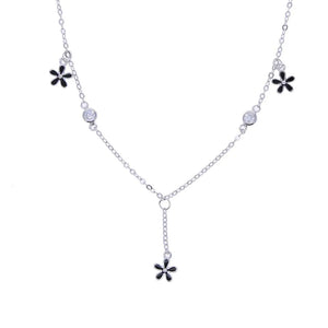 925 Silver Daisy Flower Charm Necklace CZ Paved Enamel Choker