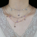 925 Silver Daisy Flower Charm Necklace CZ Paved Enamel Choker